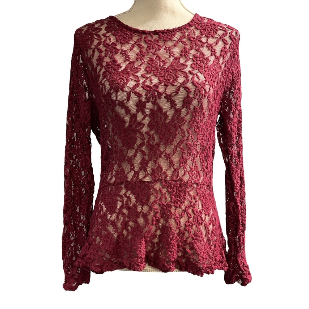 Bongo Y2K Top Dark Sheer Lace Mesh Fitted Long Sleeve Size XL Whimsigoth Fairy